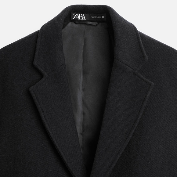 NEW ZARA MAN WOOL BLEND LONG TRENCH COAT BLACK 42 LARGE - Picture 2 of 7